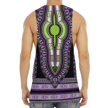 Black And Purple African Dashiki Print Men's Muscle Tank Top