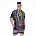 Black And Purple African Dashiki Print Men's Rompers
