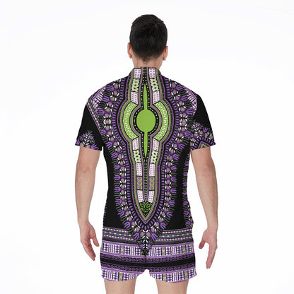 Black And Purple African Dashiki Print Men's Rompers