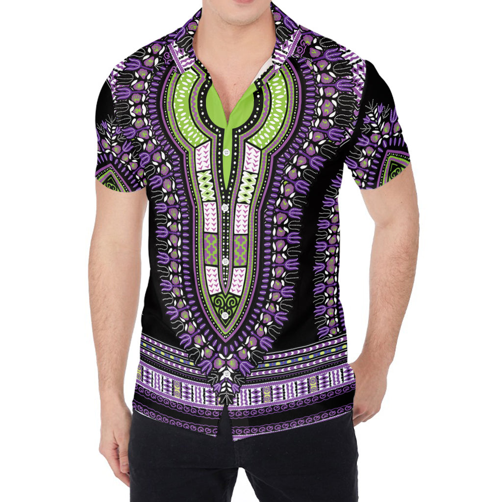 Black And Purple African Dashiki Print Men's Shirt