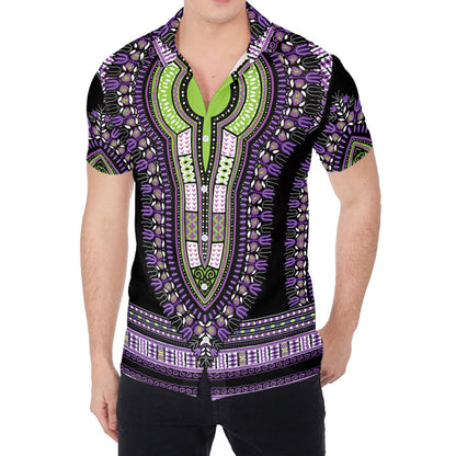 Black And Purple African Dashiki Print Men's Shirt