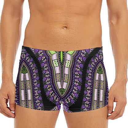 Black And Purple African Dashiki Print Men's Short Boxer Briefs