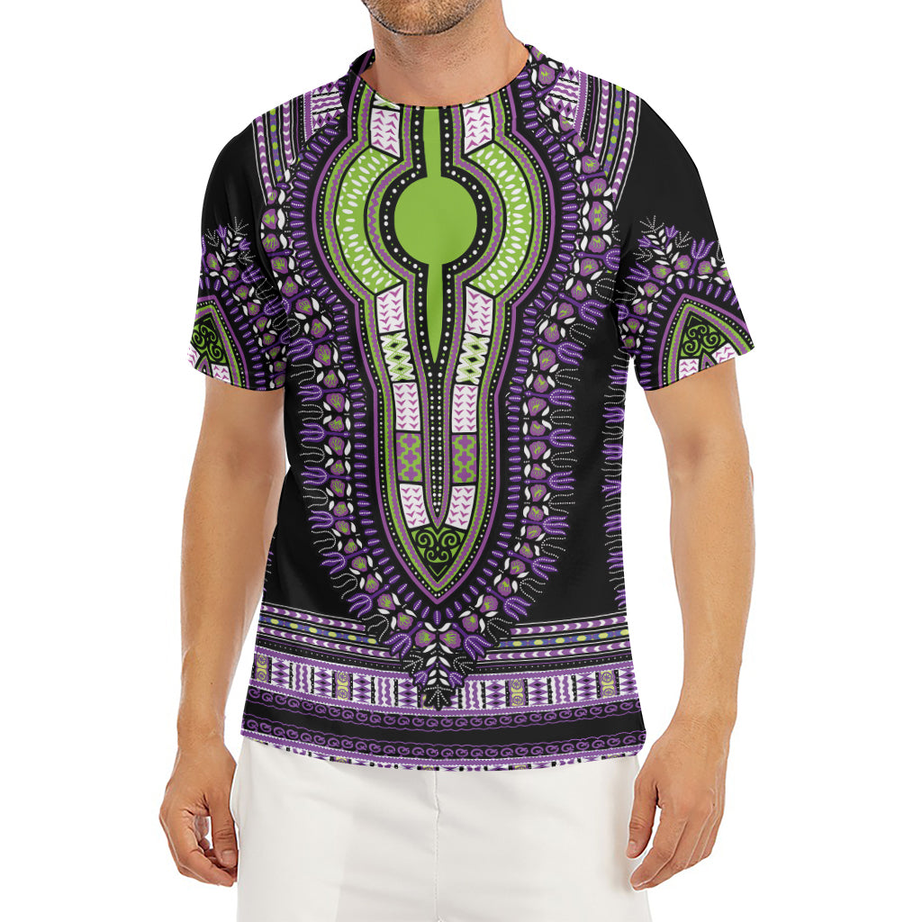 Black And Purple African Dashiki Print Men's Short Sleeve Rash Guard