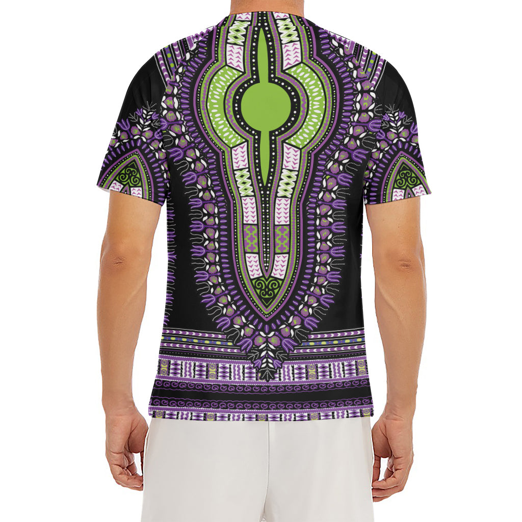 Black And Purple African Dashiki Print Men's Short Sleeve Rash Guard