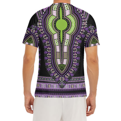 Black And Purple African Dashiki Print Men's Short Sleeve Rash Guard