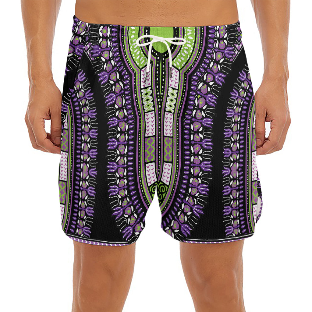 Black And Purple African Dashiki Print Men's Split Running Shorts