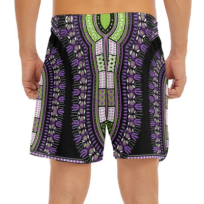 Black And Purple African Dashiki Print Men's Split Running Shorts