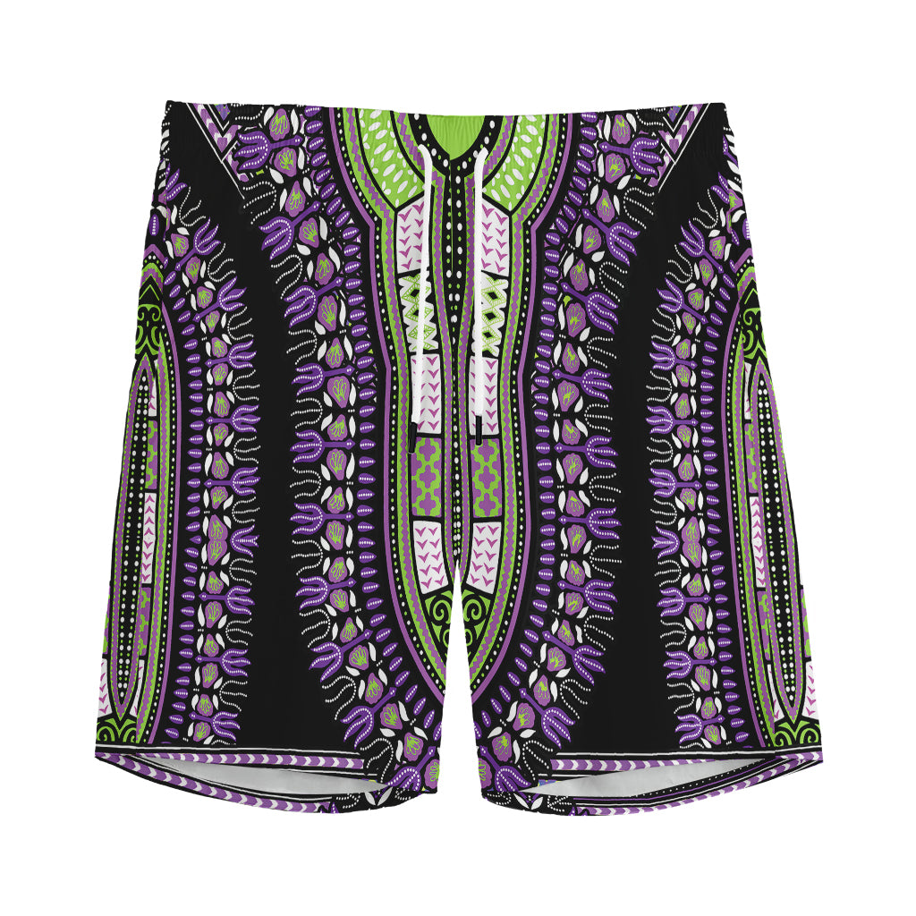 Black And Purple African Dashiki Print Men's Sports Shorts