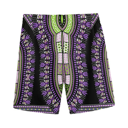 Black And Purple African Dashiki Print Men's Sports Shorts