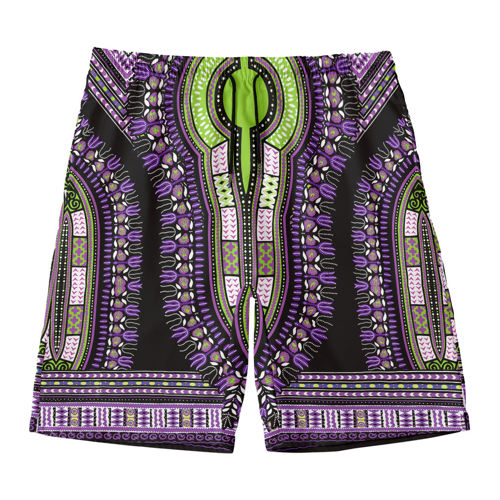Black And Purple African Dashiki Print Men's Swim Trunks