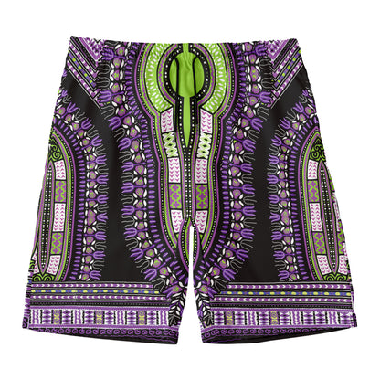Black And Purple African Dashiki Print Men's Swim Trunks
