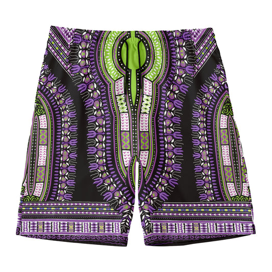 Black And Purple African Dashiki Print Men's Swim Trunks