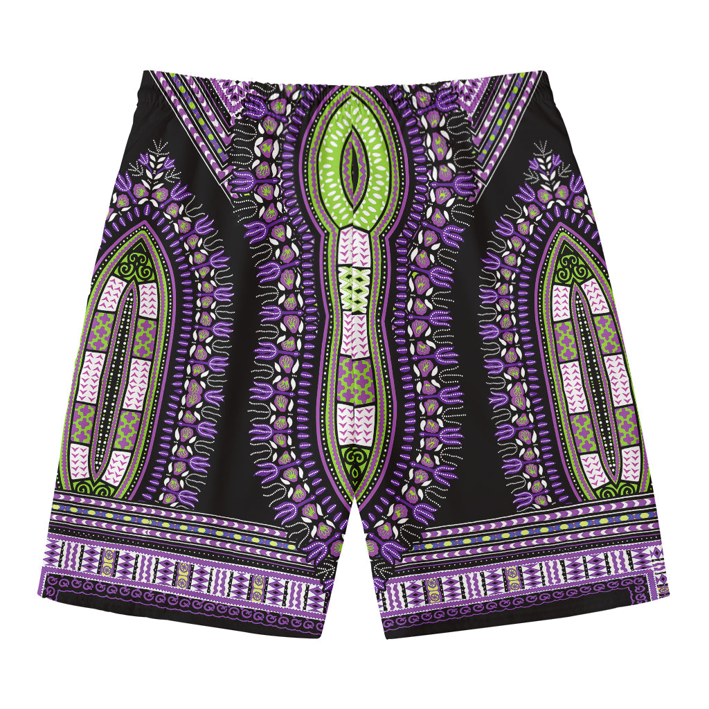 Black And Purple African Dashiki Print Men's Swim Trunks