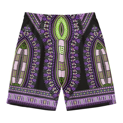 Black And Purple African Dashiki Print Men's Swim Trunks