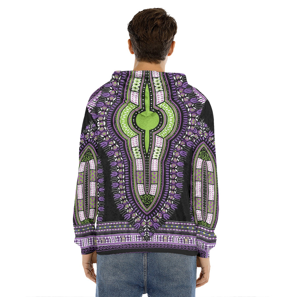 Black And Purple African Dashiki Print Men's Velvet Pullover Hoodie