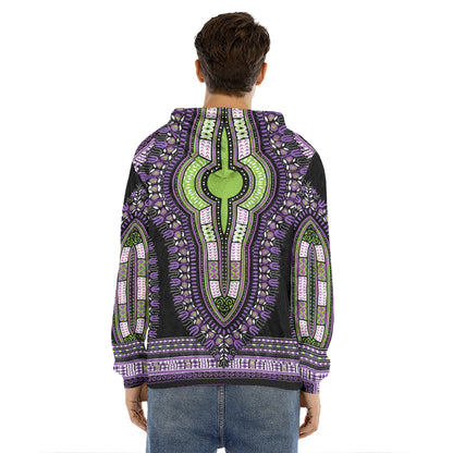 Black And Purple African Dashiki Print Men's Velvet Pullover Hoodie