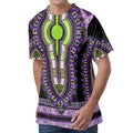 Black And Purple African Dashiki Print Men's Velvet T-Shirt
