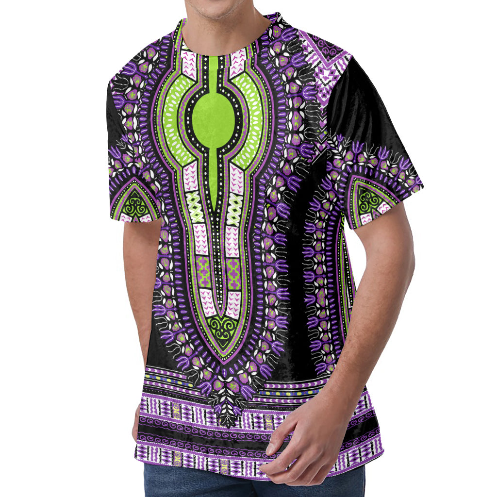 Black And Purple African Dashiki Print Men's Velvet T-Shirt