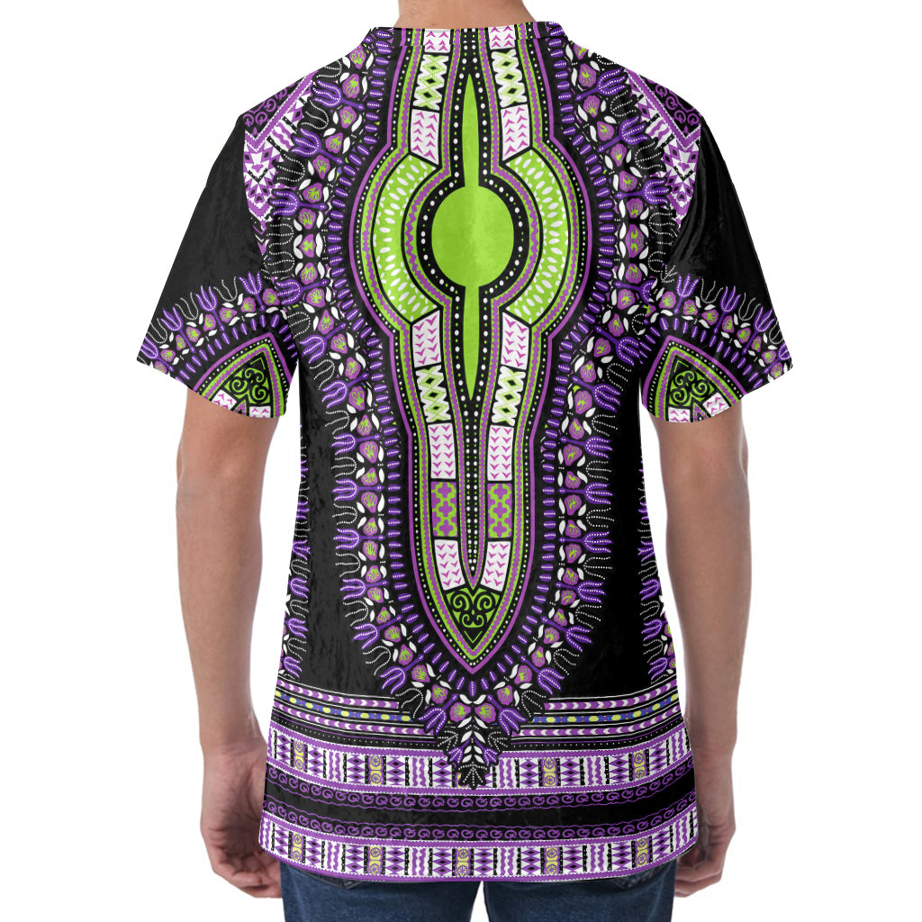 Black And Purple African Dashiki Print Men's Velvet T-Shirt