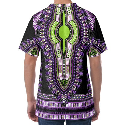 Black And Purple African Dashiki Print Men's Velvet T-Shirt