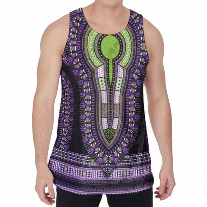 Black And Purple African Dashiki Print Men's Velvet Tank Top