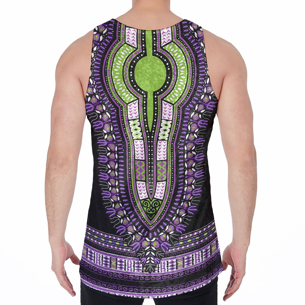 Black And Purple African Dashiki Print Men's Velvet Tank Top