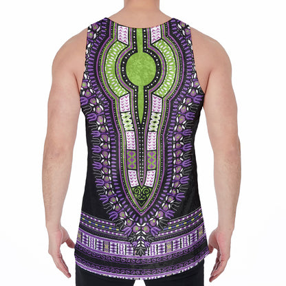 Black And Purple African Dashiki Print Men's Velvet Tank Top