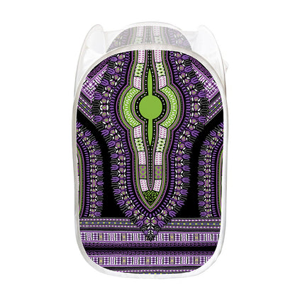 Black And Purple African Dashiki Print Mesh Laundry Hamper