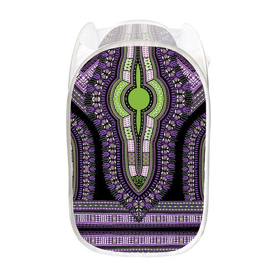 Black And Purple African Dashiki Print Mesh Laundry Hamper