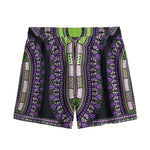 Black And Purple African Dashiki Print Mesh Shorts