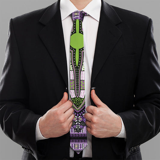 Black And Purple African Dashiki Print Necktie