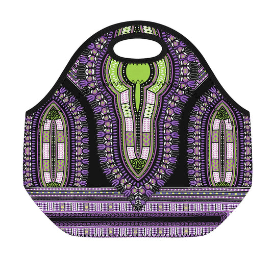 Black And Purple African Dashiki Print Neoprene Lunch Bag