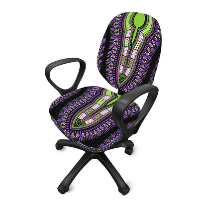 Black And Purple African Dashiki Print Office Chair Cover