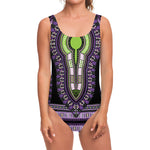 Black And Purple African Dashiki Print One Piece Swimsuit