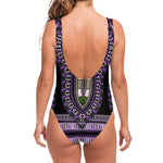 Black And Purple African Dashiki Print One Piece Swimsuit