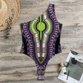 Black And Purple African Dashiki Print One Shoulder Bodysuit