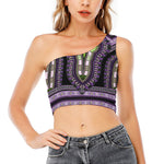 Black And Purple African Dashiki Print One Shoulder Crop Top