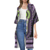 Black And Purple African Dashiki Print Open Front Beach Cover Up