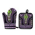 Black And Purple African Dashiki Print Oven Mitt And Pot Holder Set