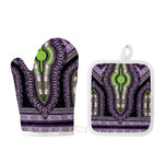 Black And Purple African Dashiki Print Oven Mitt And Pot Holder Set