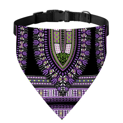 Black And Purple African Dashiki Print Over The Collar Dog Bandana