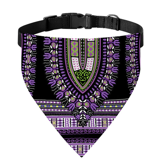Black And Purple African Dashiki Print Over The Collar Dog Bandana