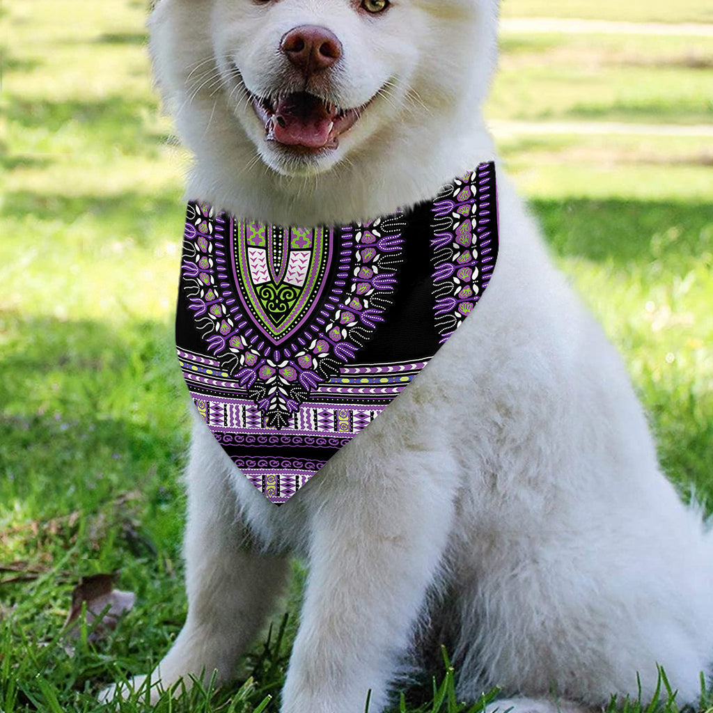 Black And Purple African Dashiki Print Over The Collar Dog Bandana