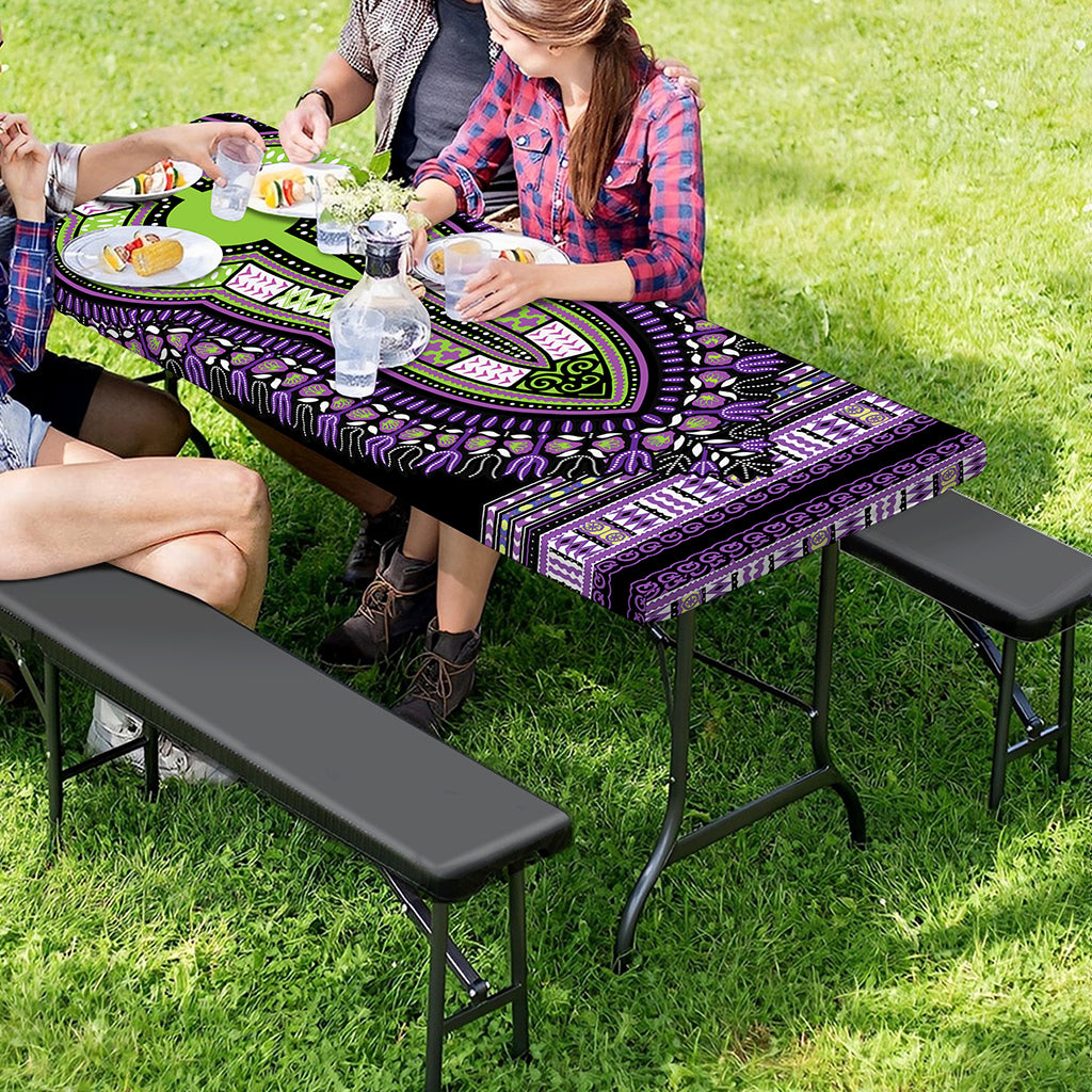 Black And Purple African Dashiki Print Picnic Table Cover