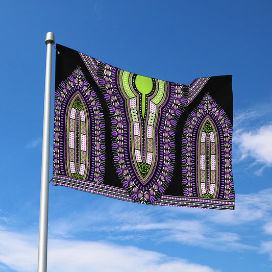 Black And Purple African Dashiki Print Polyester Flag