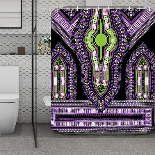 Black And Purple African Dashiki Print Polyester Shower Curtain