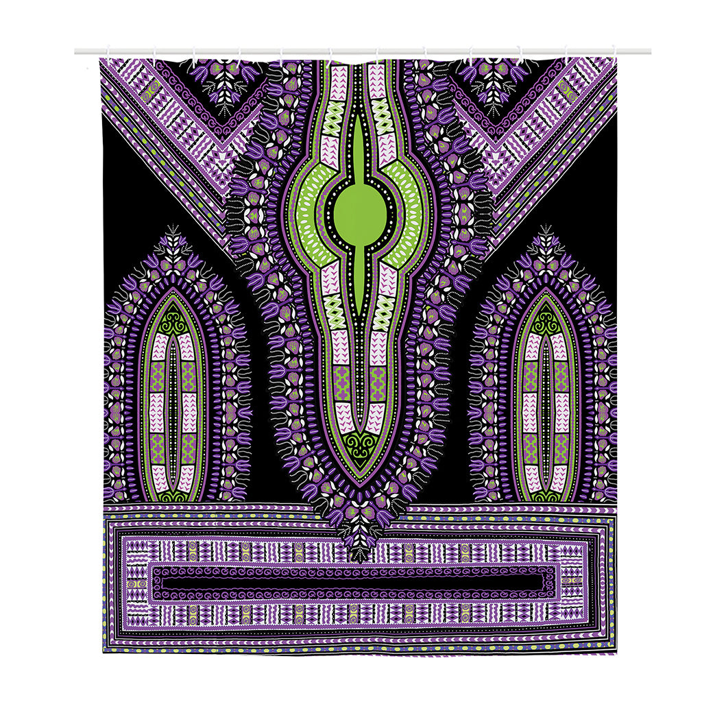 Black And Purple African Dashiki Print Polyester Shower Curtain
