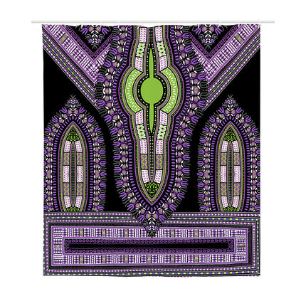 Black And Purple African Dashiki Print Polyester Shower Curtain