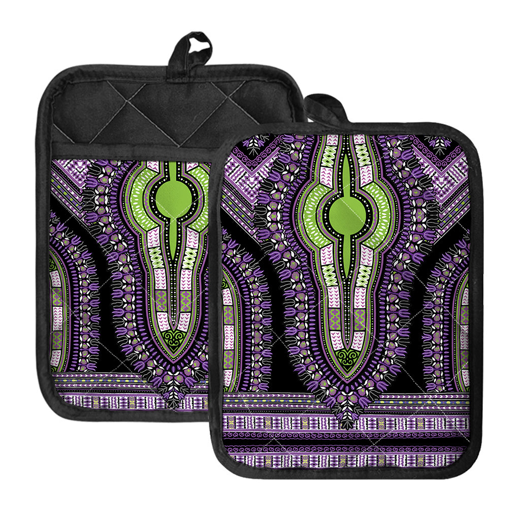 Black And Purple African Dashiki Print Pot Holders With Pocket