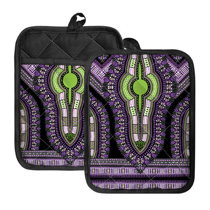 Black And Purple African Dashiki Print Pot Holders With Pocket